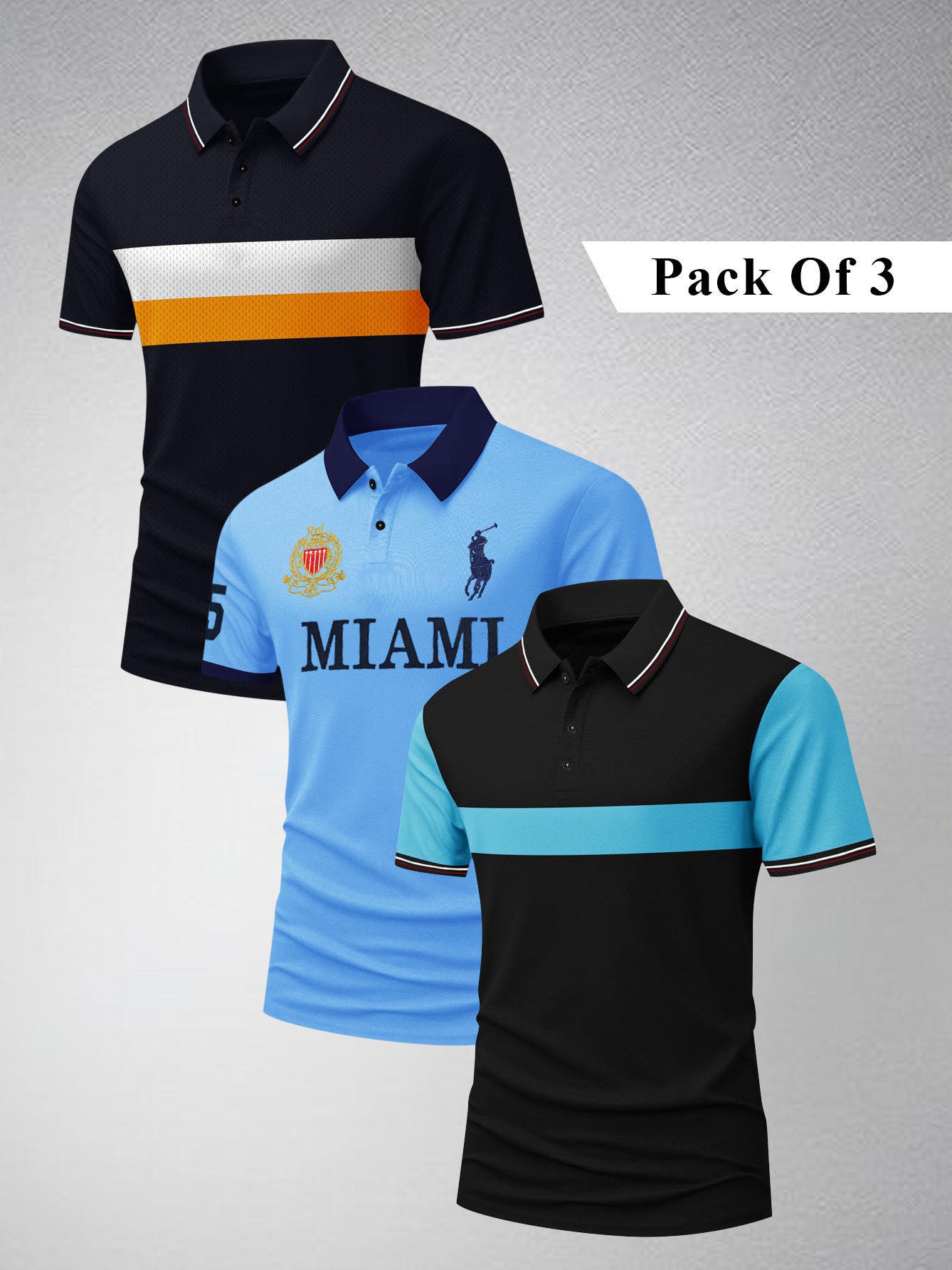 Pack Of 3 Summer Polo Shirt For Men-BE3329/BR15769