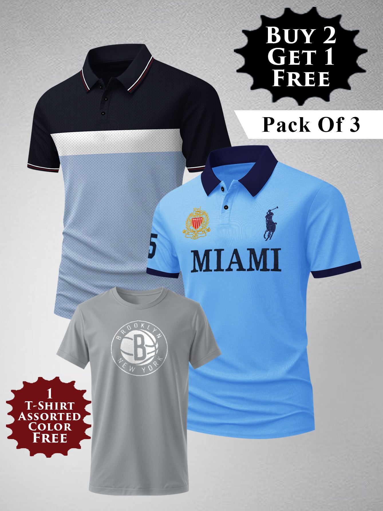 Buy 2 Get 1 Free Pack Of 2 Summer Polo Shirt For Men-BE3370/BR15818