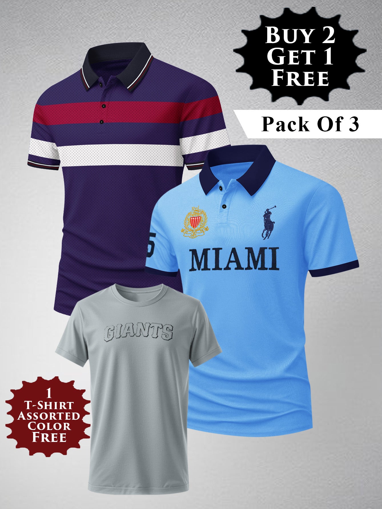 Buy 2 Get 1 Free Pack Of 2 Summer Polo Shirt For Men-BE3367/BR15815