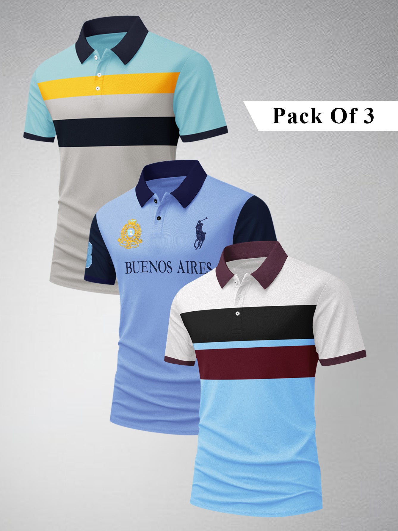 Pack Of 3 Summer Polo Shirt For Men-BE3341/BR15781