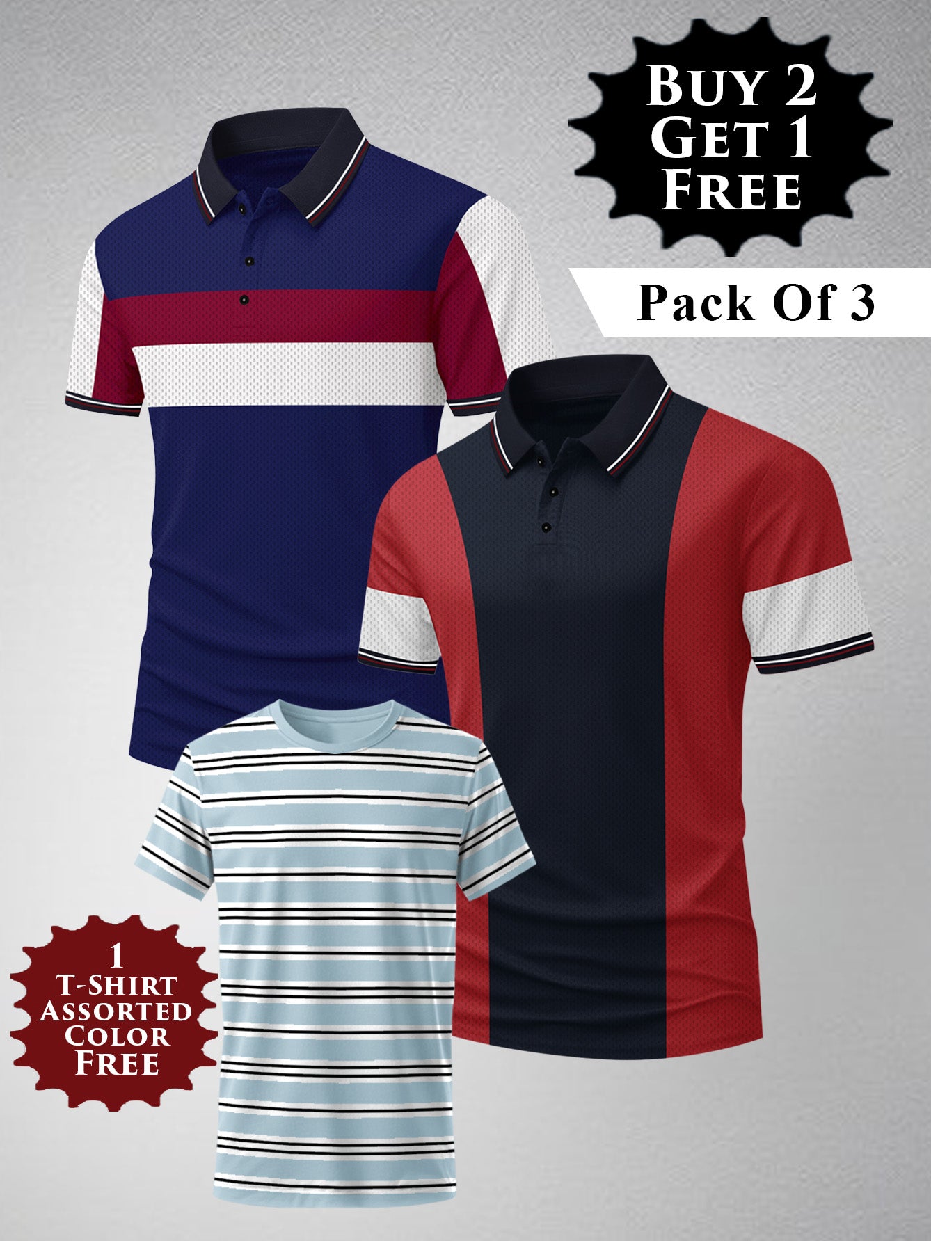 Buy 2 Get 1 Free Pack Of 2 Summer Polo Shirt For Men-BE3371/BR15819