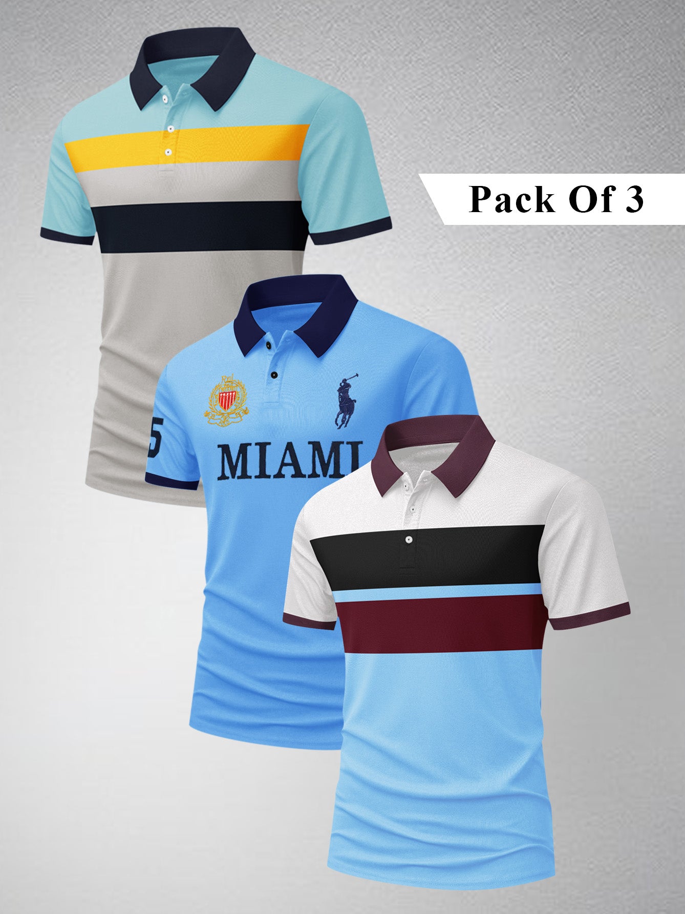 Pack Of 3 Summer Polo Shirt For Men-BE3341/BR15781