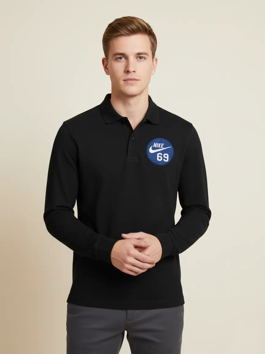NK Long Sleeve P.Q Polo Shirt For Men-Black-SP3371
