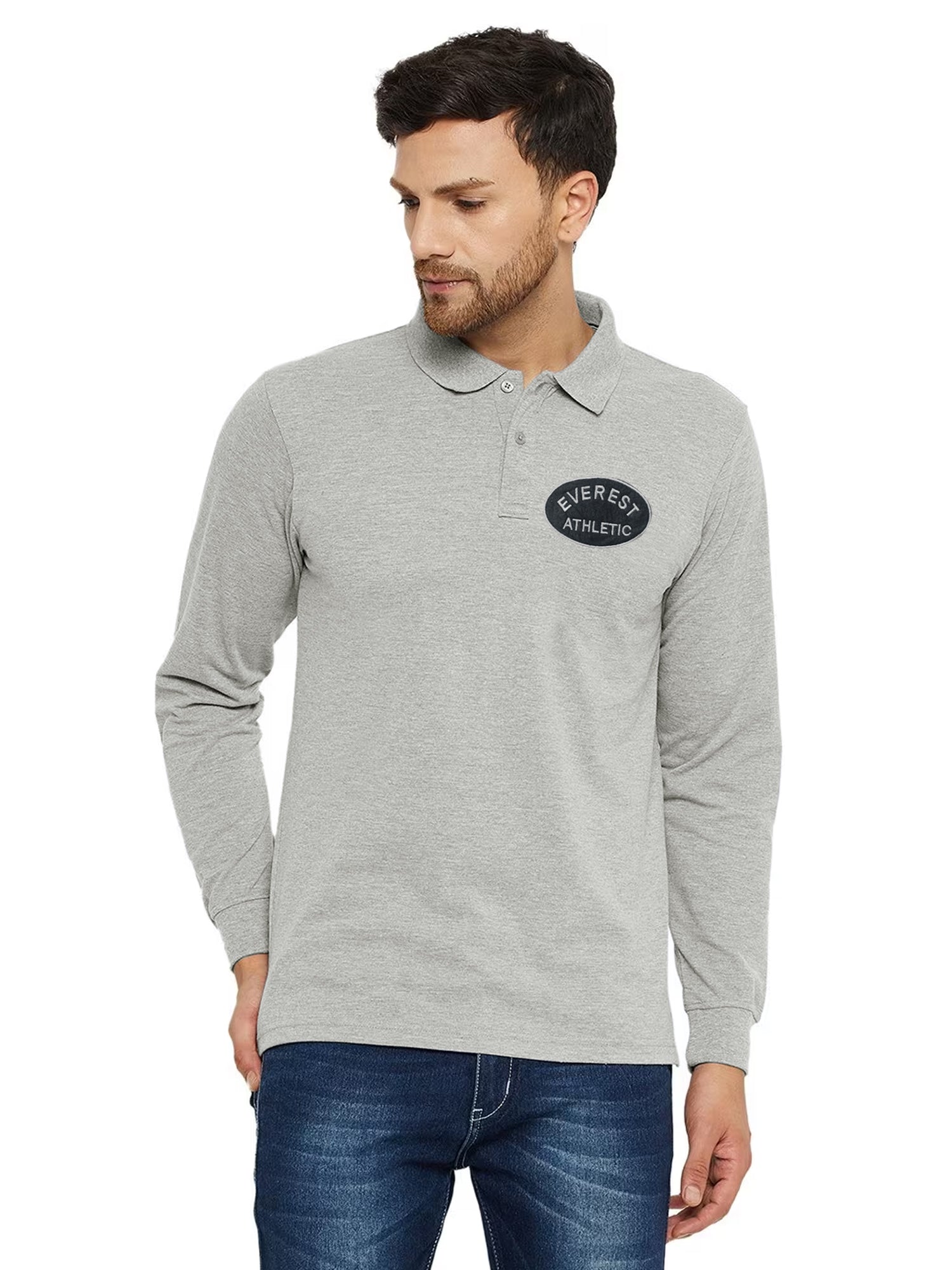 NXT Long Sleeve Polo Shirt For Men-Grey Melange-SP1895