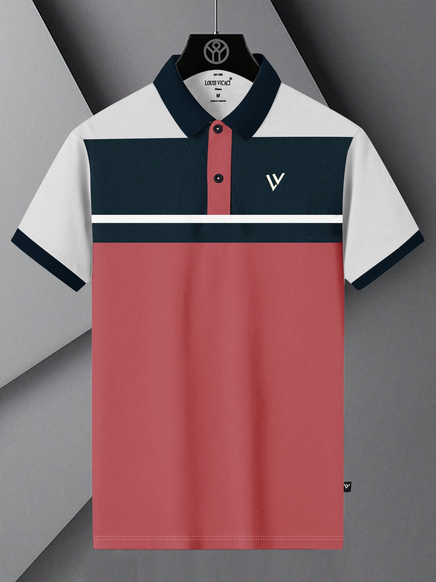 LV Summer Polo Shirt For Men-Pink with Navy & White-SP1582