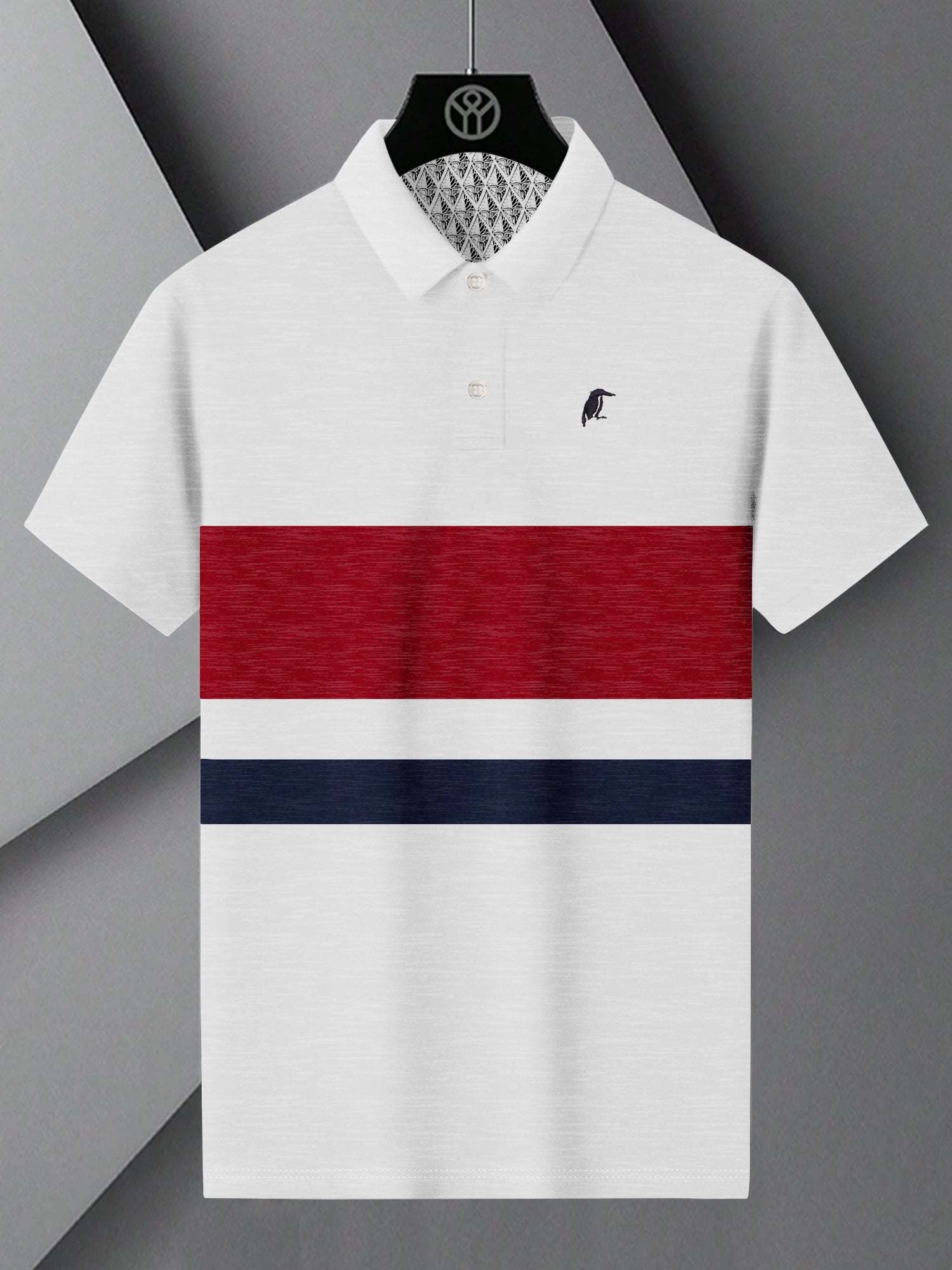Cxly Half Sleeve Polo For Men-White with Red & Navy Panels-SP1613/RT2386
