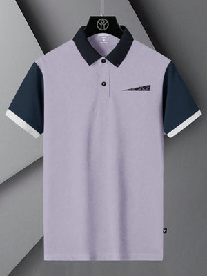 LV Summer Polo Shirt For Men-Light Purple with Navy-SP1501/RT2350