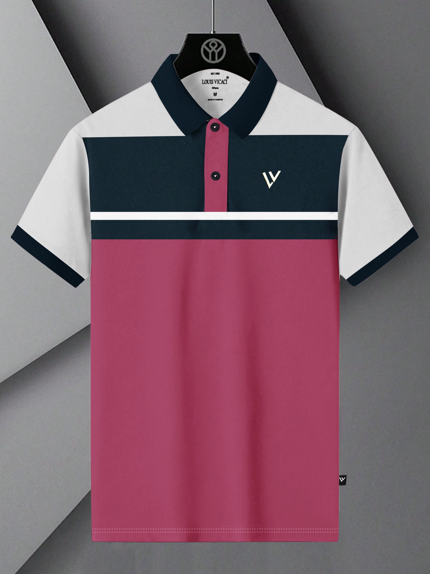 LV Summer Polo Shirt For Men-Pink with Navy & White-SP1581