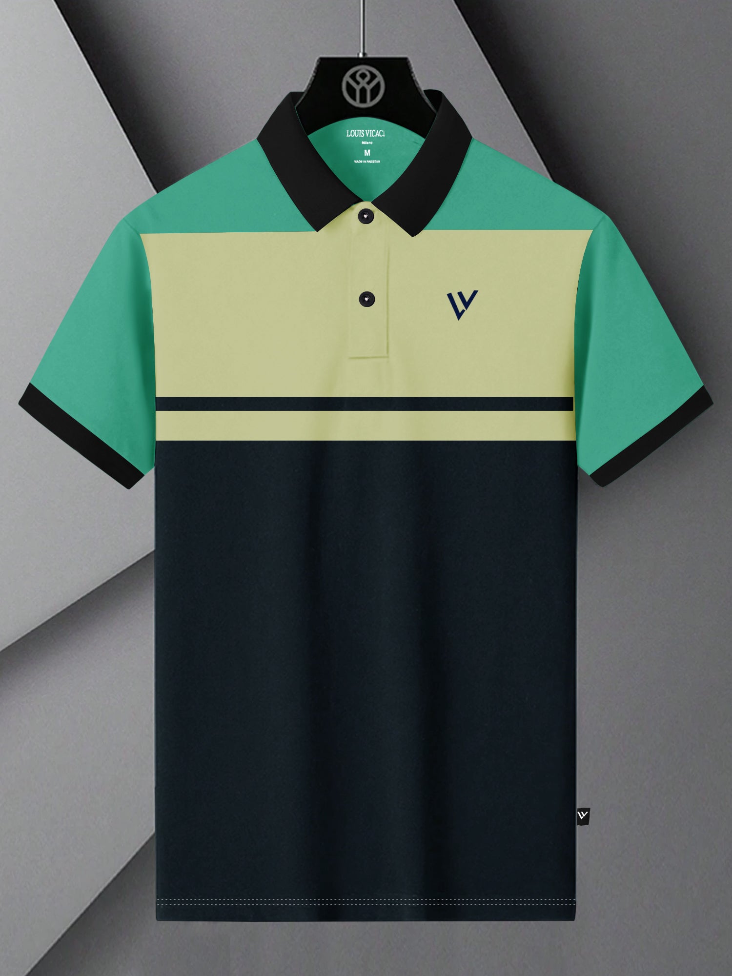 LV Summer Polo Shirt For Men-Dark Navy with Yellow & Green-SP1592/RT2383