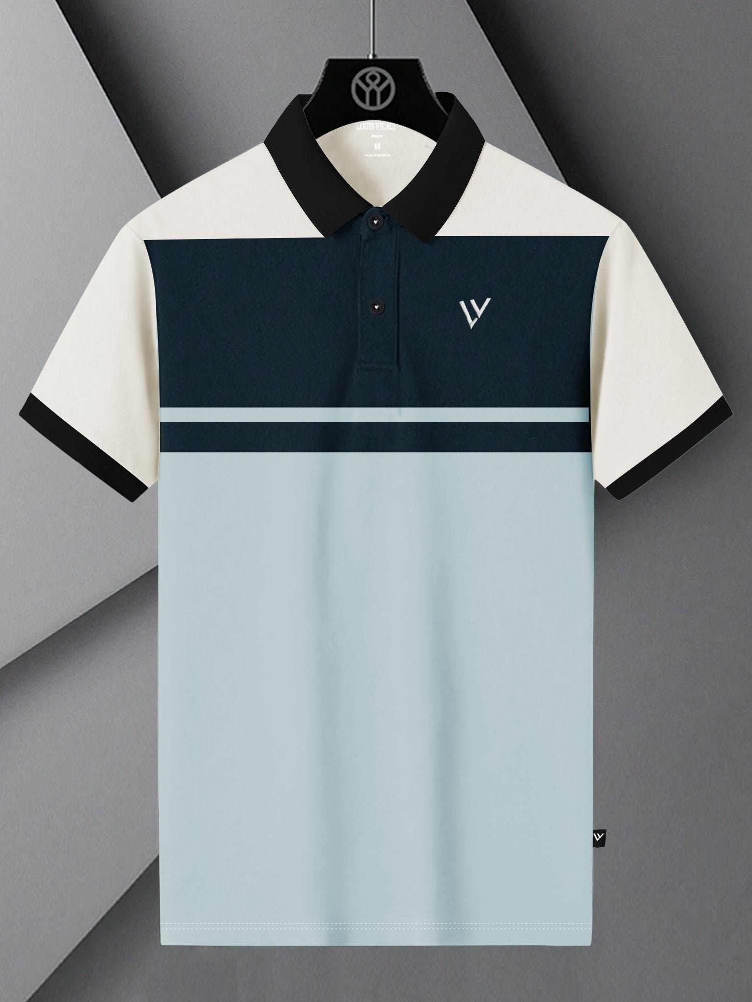 LV Summer Polo Shirt For Men-Sky with Navy & Off White-SP1586/RT2381