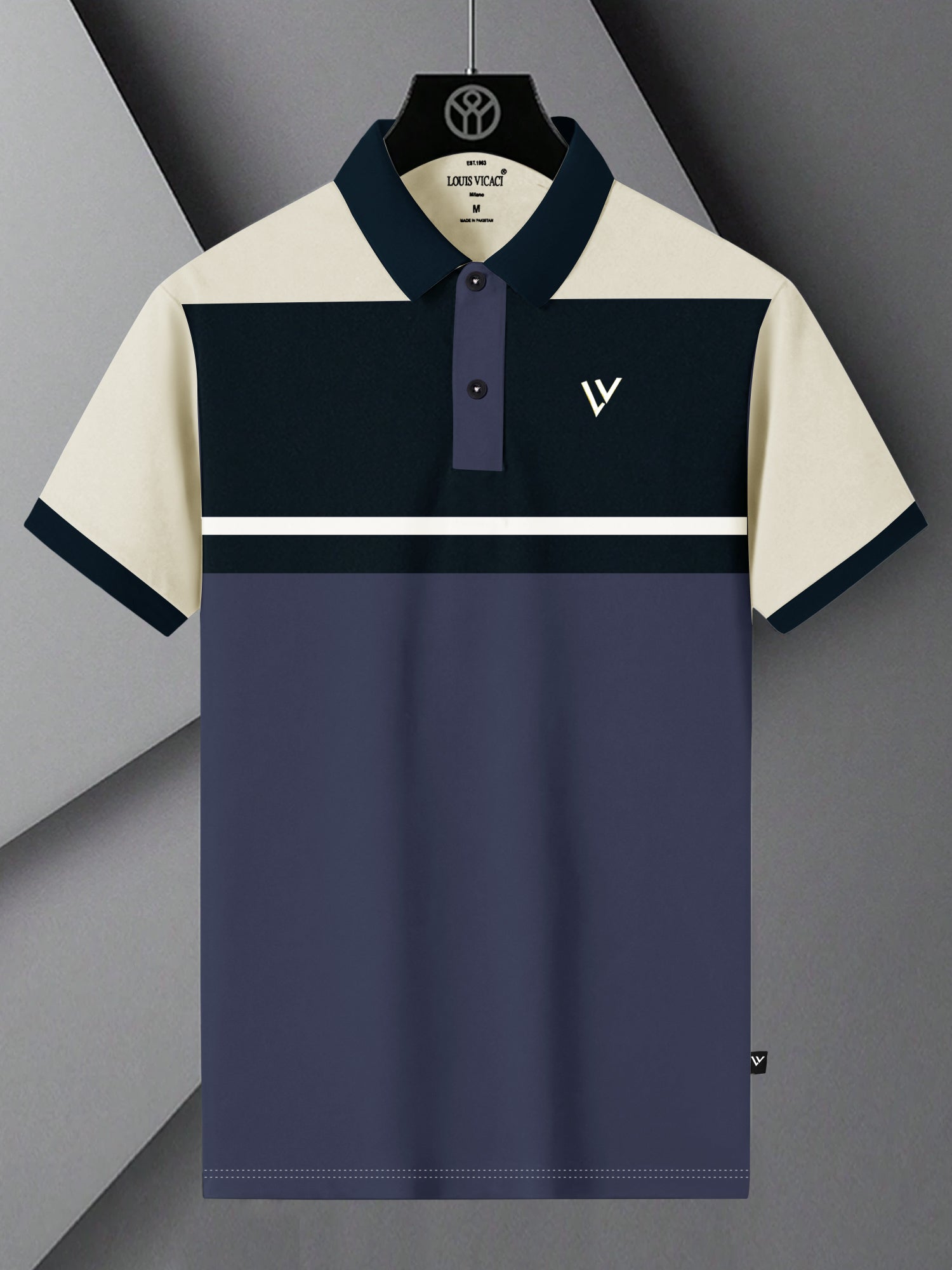 LV Summer Polo Shirt For Men-Blueberry with Navy & Off White-SP1578