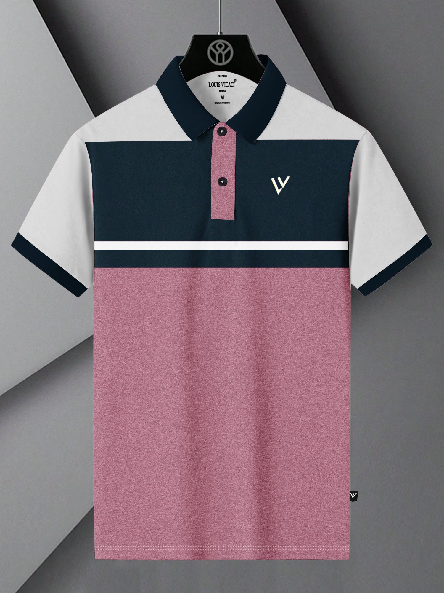 LV Summer Polo Shirt For Men-Dark Pink with Navy & White-SP1579