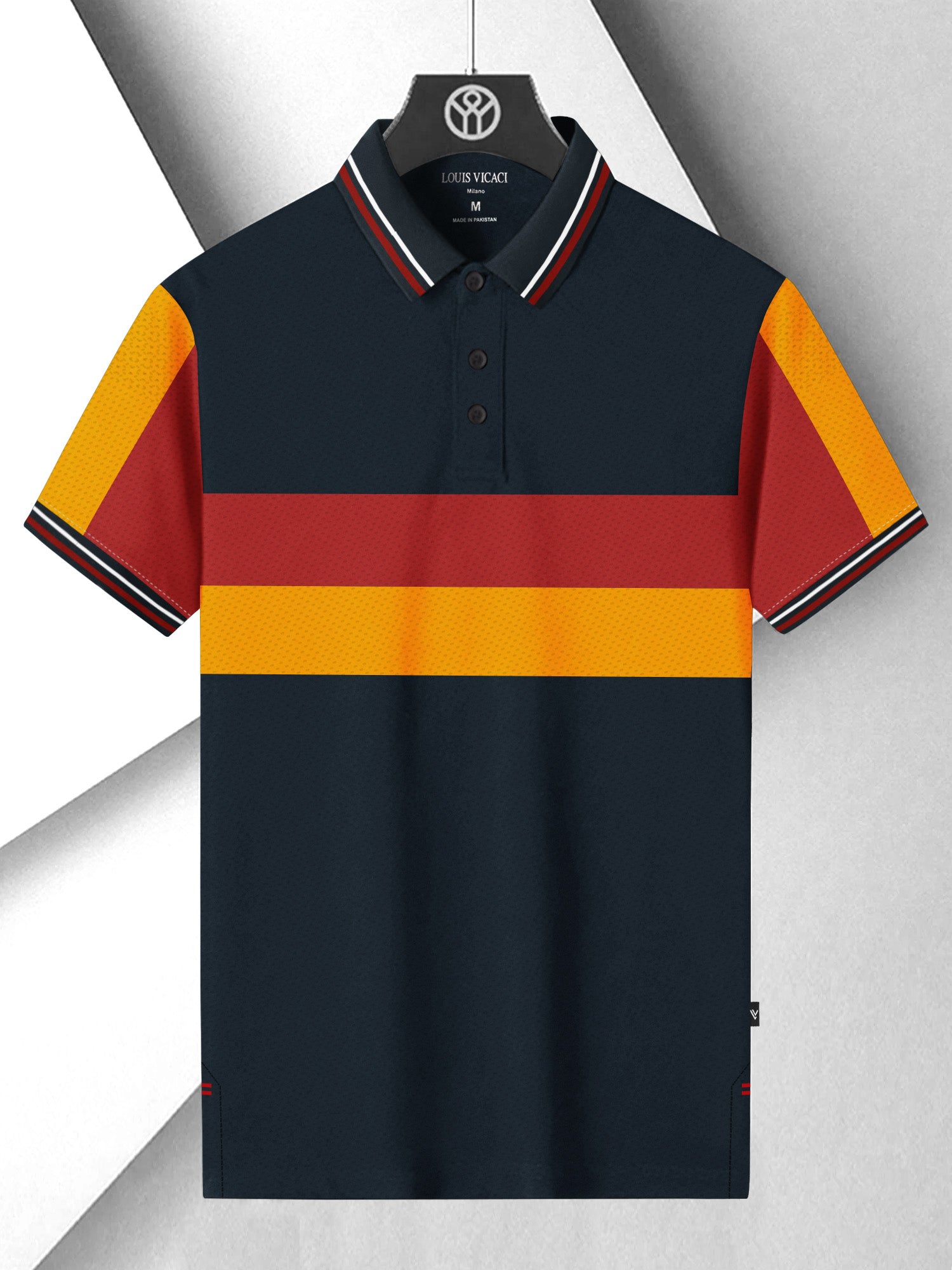 LV Summer Active Wear Polo Shirt For Men-Navy with Red & Orange Panel-SP2658/RT2532
