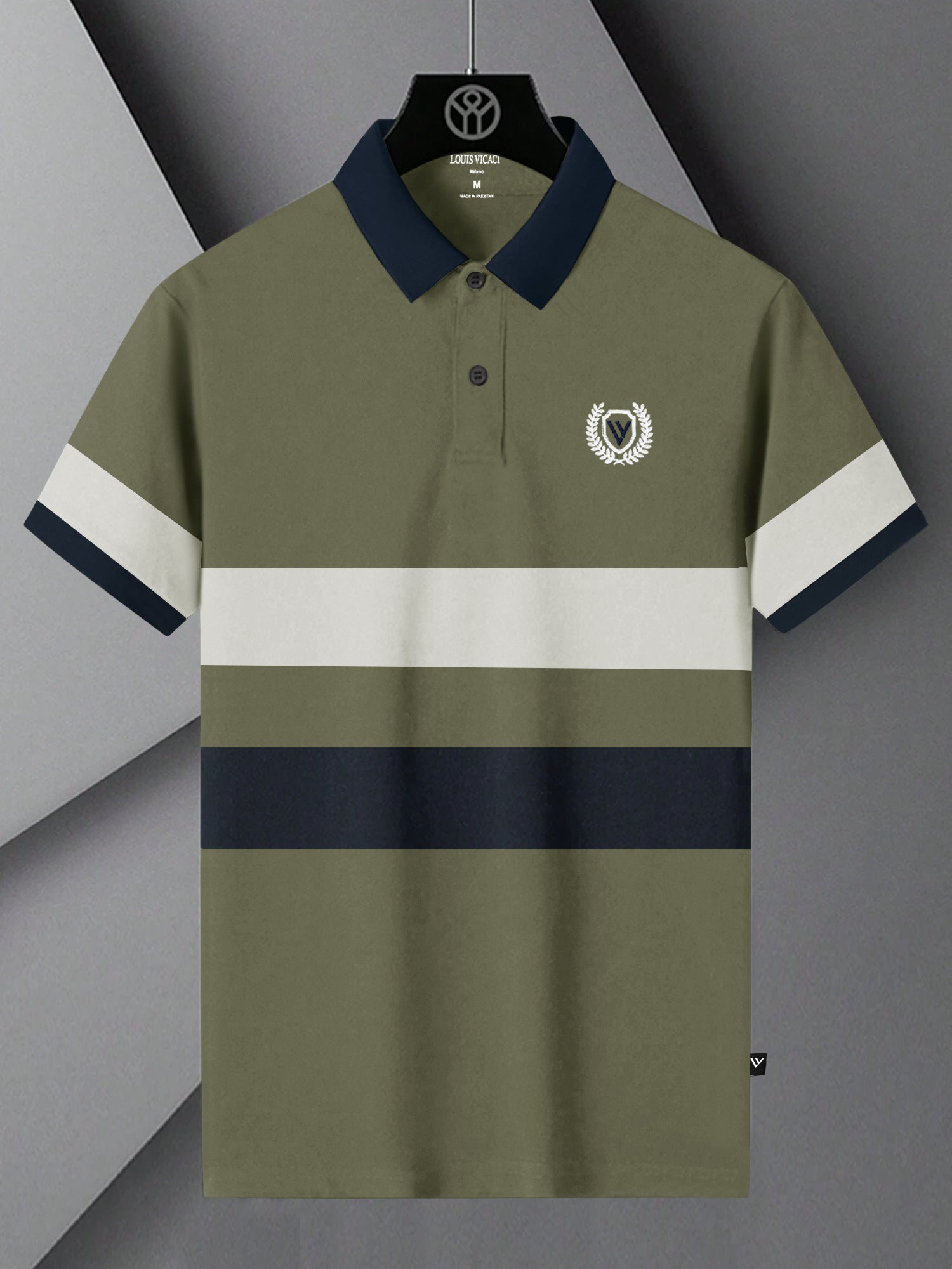 LV Summer Polo Shirt For Men-Light Olive with Navy-SP1508