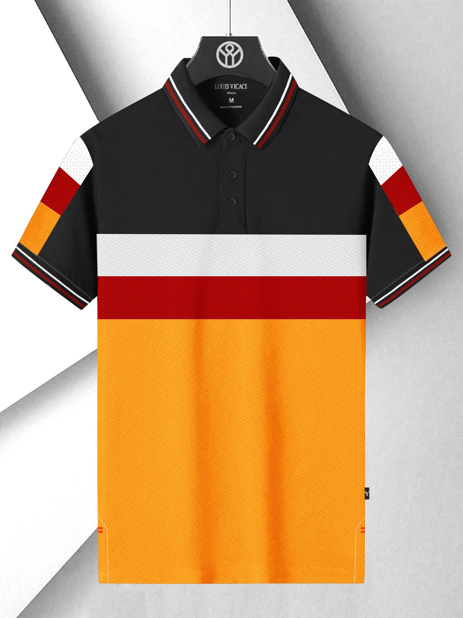 LV Summer Active Wear Polo Shirt For Men-Orange & Black with Panels-SP2729/RT2537