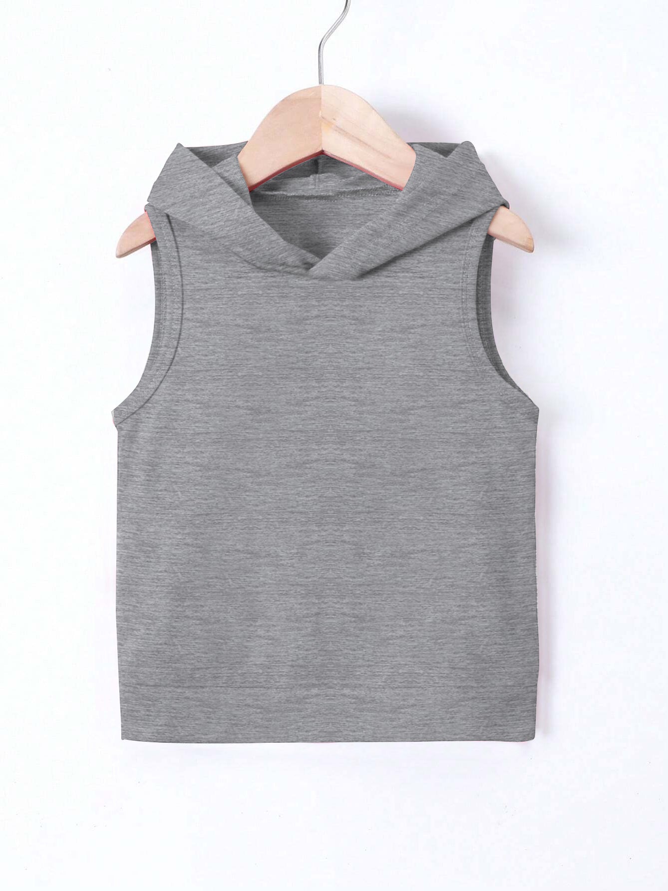 Popular Sports Sleeveless Hooded Top For Girls-Grey Melange-BE1450