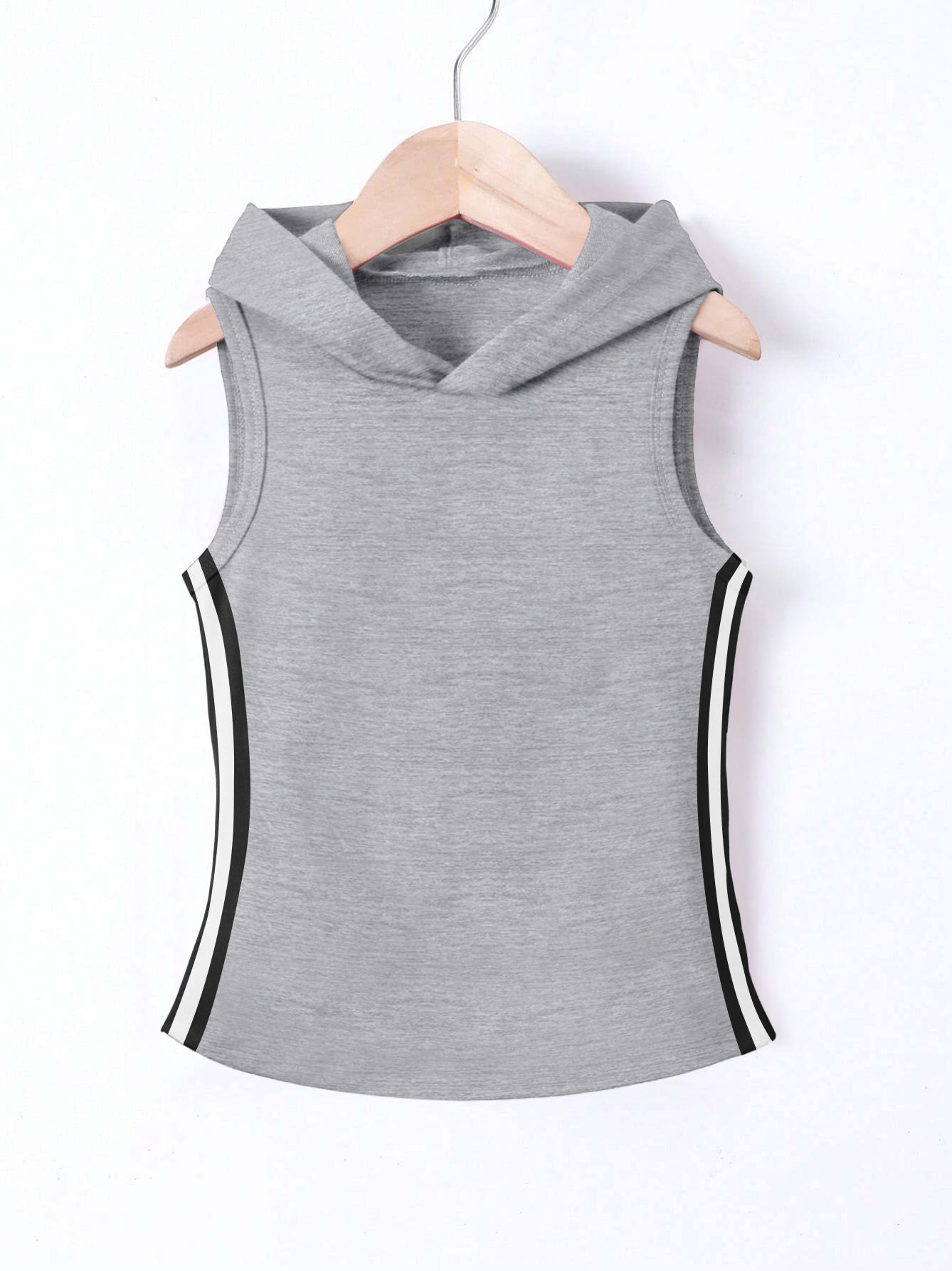 Popular Sports Sleeveless Hooded Top For Girls-Grey Melange-BE1453