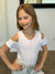 Popular Sports V Neck Open Shoulder Tee Shirt For Girls-White-BE1455