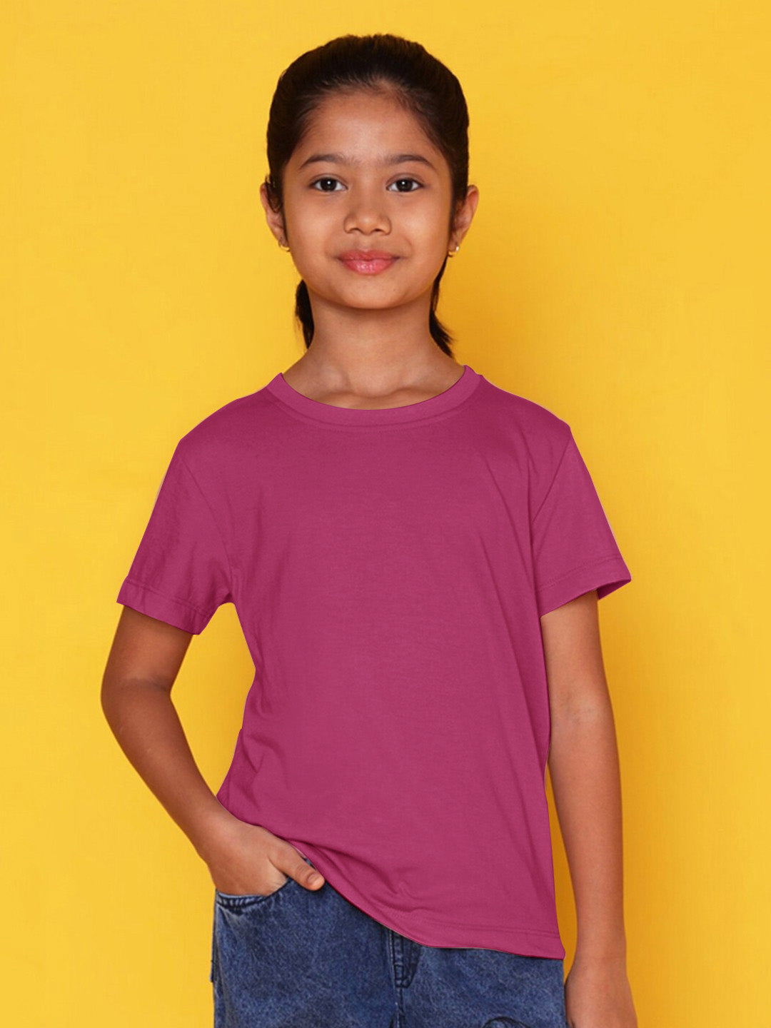 Popular Sports Crew Neck Single Jersey Tee Shirt For Girls-Magenta-BE1463