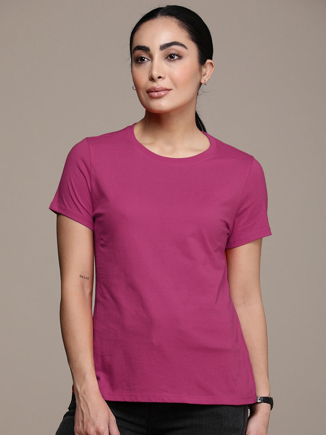 Popular Sports Crew Neck T Shirt For Women-Magenta-BE1463