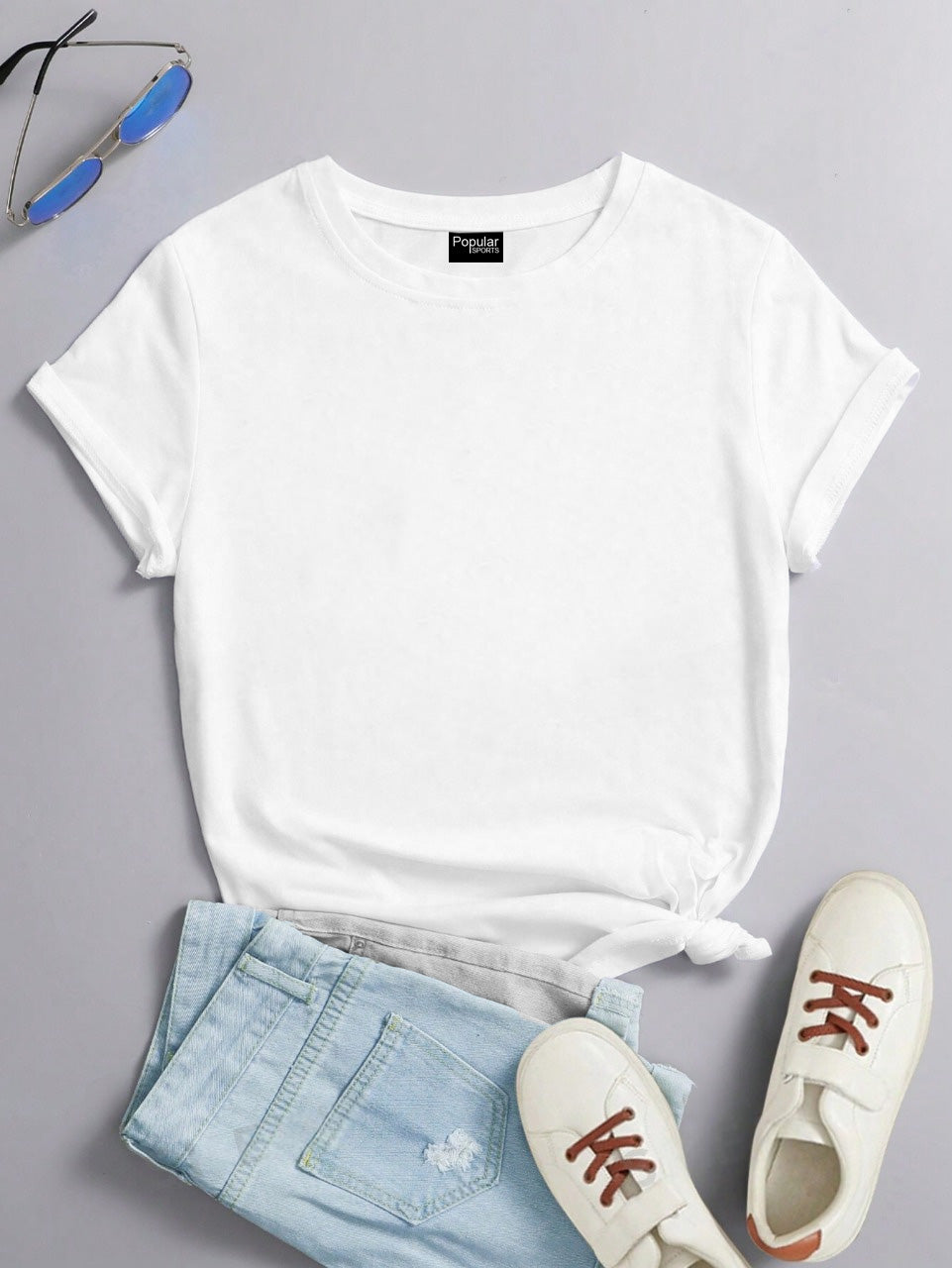 Popular Sports Crew Neck T Shirt For Women-White-BE1746