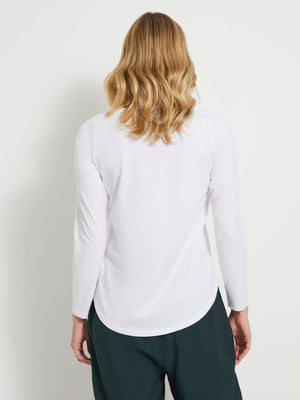 Popular Sports Curved Hem Long Sleeve T Shirt For Women-White-BE1462