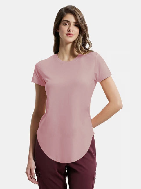 Popular Sports Deep Curved Hem T Shirt For Women-Tea Pink-BE1765