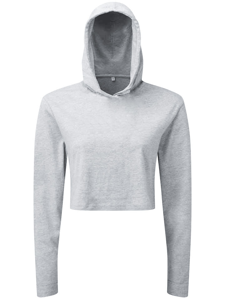 Popular Sports Long Sleeve Crop Hooded Tee Shirt For Women-Grey Melange-BE1443