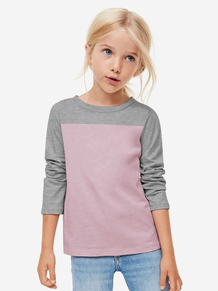 Popular Sports Long Sleeve Shirt For Girls-Grey Melange with Tea Pink Panel-BE1473