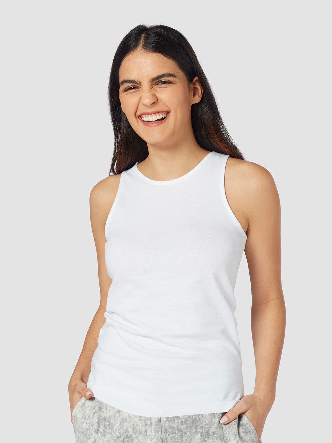 Miss Popular Sleeveless T Shirt For Women-White-BE1444