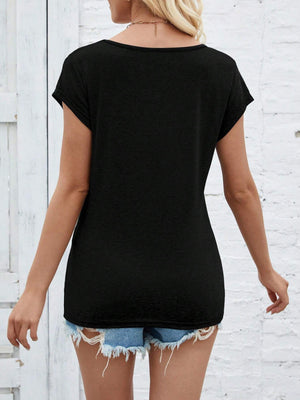 Popular Sports Viscose V Neck Tee Shirt For Women-Black-BE1440