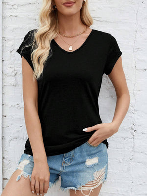 Popular Sports Viscose V Neck Tee Shirt For Women-Black-BE1440