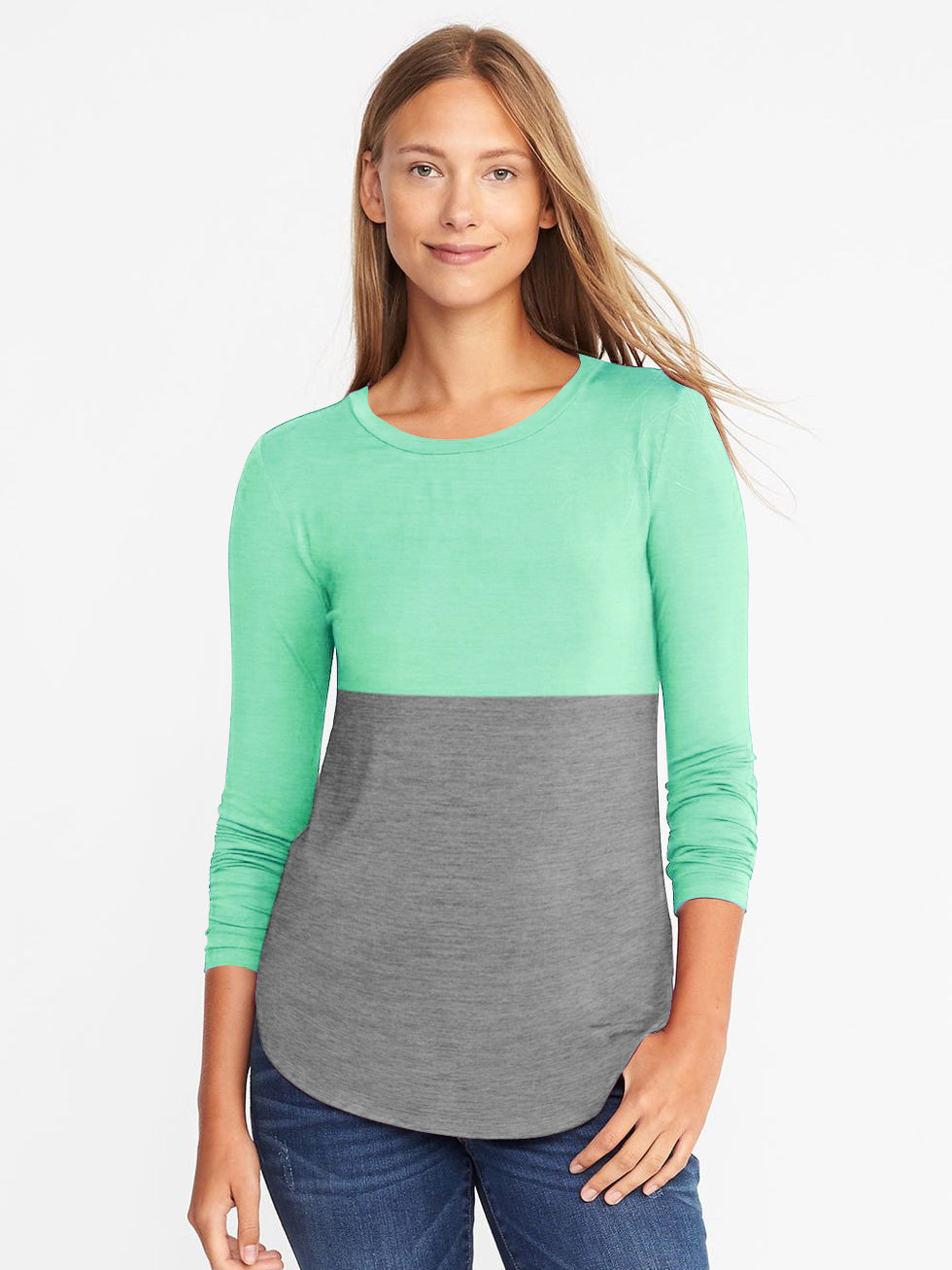 Popular Viscous Tee Shirt For Women-Green & Grey Melange-BE1446