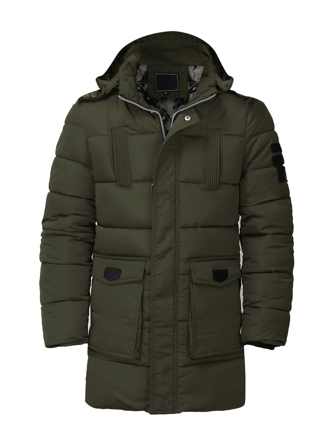 Premium Imported Parachute Long Puffer Jacket-Olive Green-BE2218/BR14331