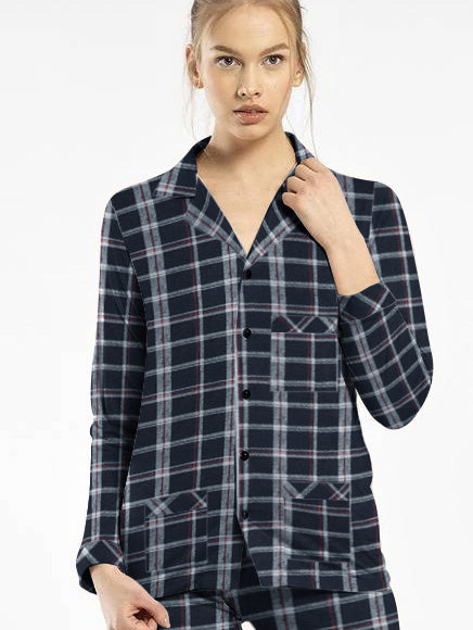 Premium Quality Flannel Night Shirt For Women-Allover Check-BE2450