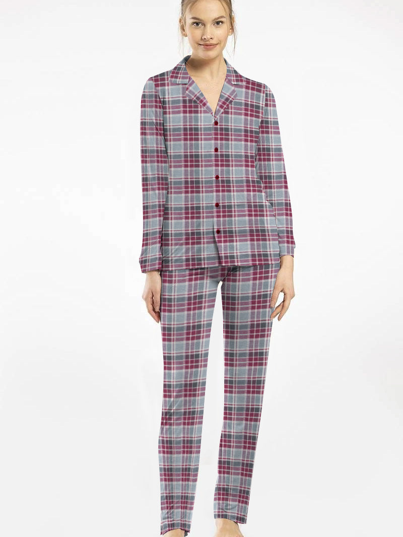 Premium Quality Flannel Night Suit For Women-Allover Check-BE2429