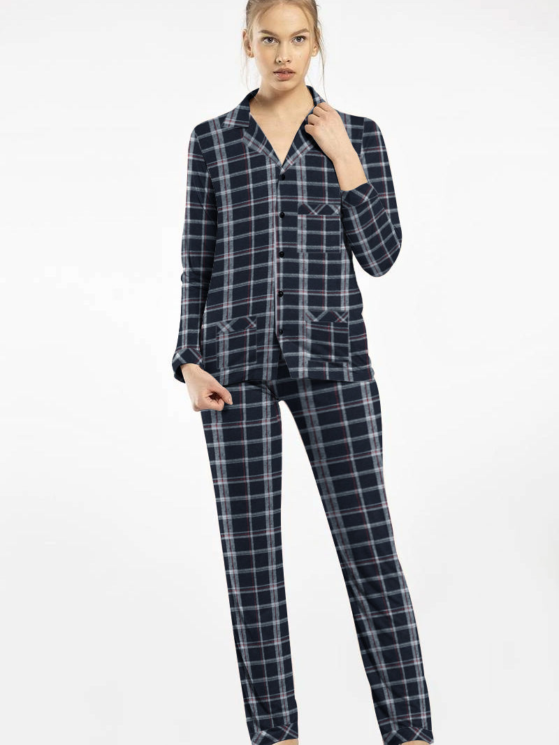 Premium Quality Flannel Night Suit For Women-Allover Check-BE2432