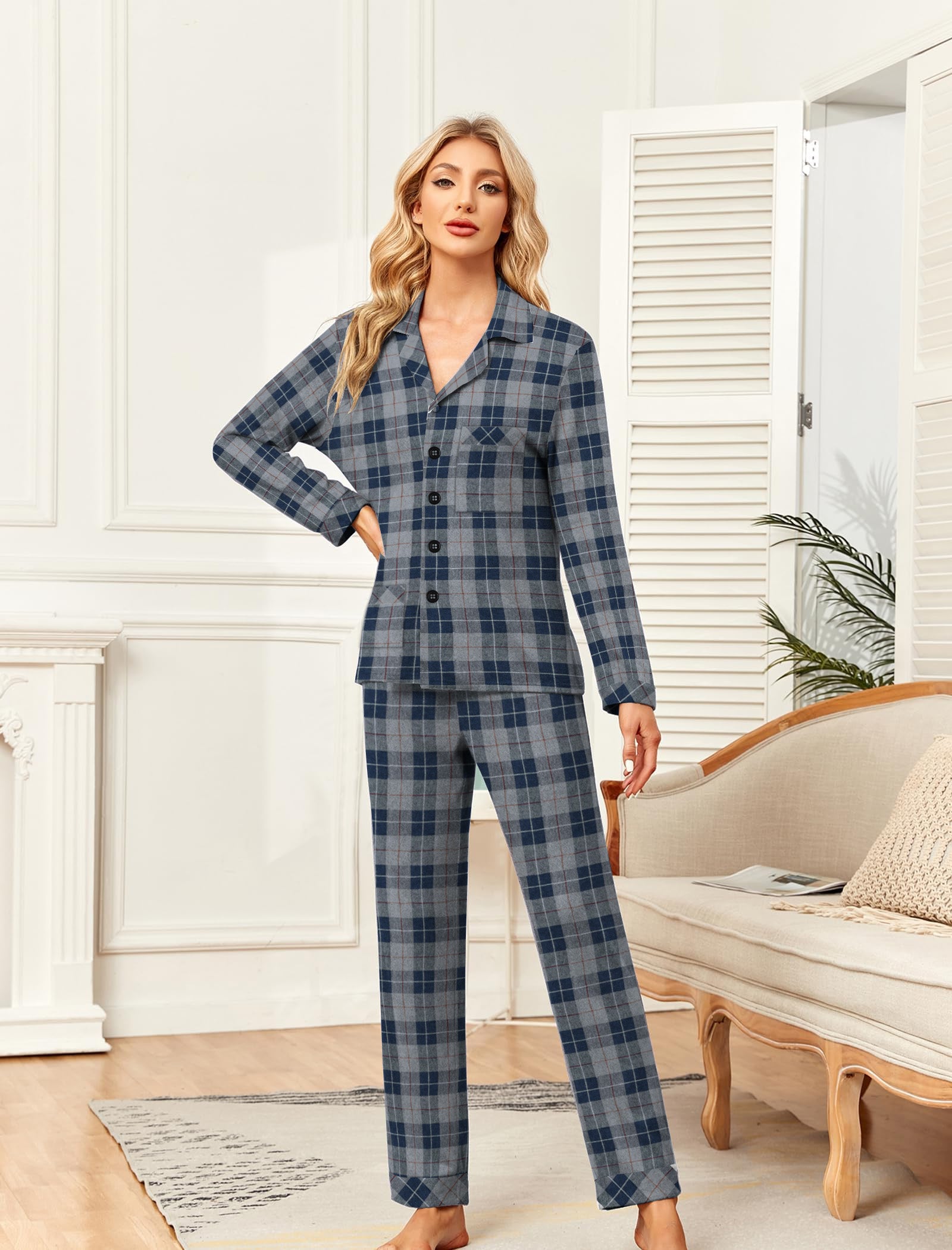 Premium Quality Flannel Night Suit For Women-Allover Check-BE2539