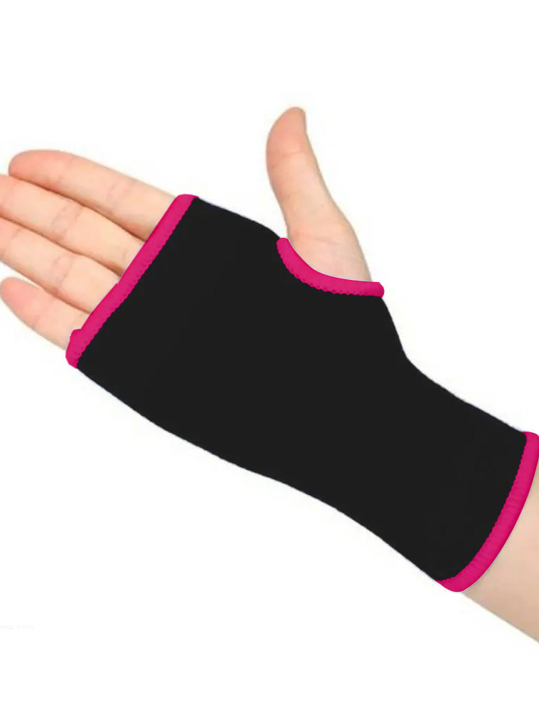 Premium Quality Half Hand Gloves Pair-Black with Magenta-LV481