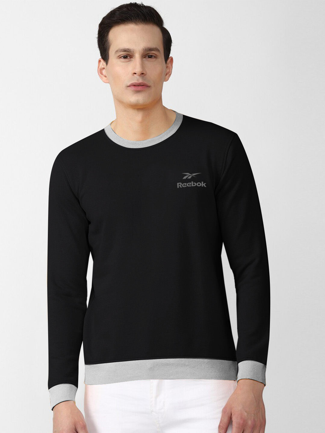 RBK Fleece Funky Style Sweatshirt For Men-Black with Grey-BE2405