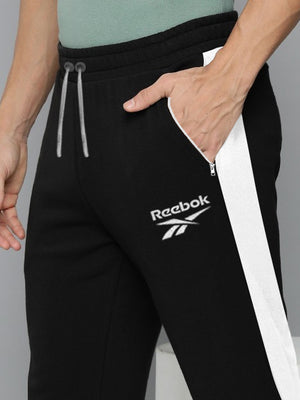 RBK Fleece Jogger Sweatpant For Men-Black with White Panel-BE2663