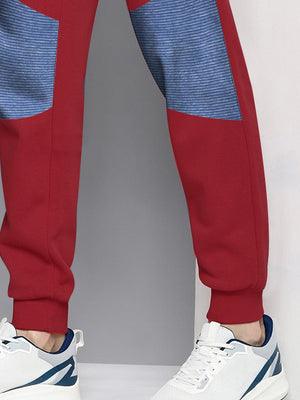 RBK Terry Fleece Jogger Sweatpant For Men-Red with Blue Lining Panel-BE2648