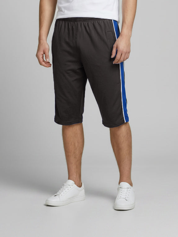 Stylish Knee Length Short For Men-Rosy Black With Royal Blue Stripe-SS10