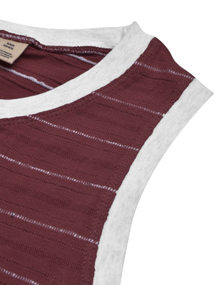 Roxy Sleeveless Pocket Style Vest T Shirt For Men-Burgundy With Stripes-BE949/BR13197