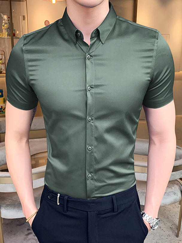 Louis Vicaci Slim Fit Summer Formal Casual Shirt For Men-Slate Grey with Shine-BR509