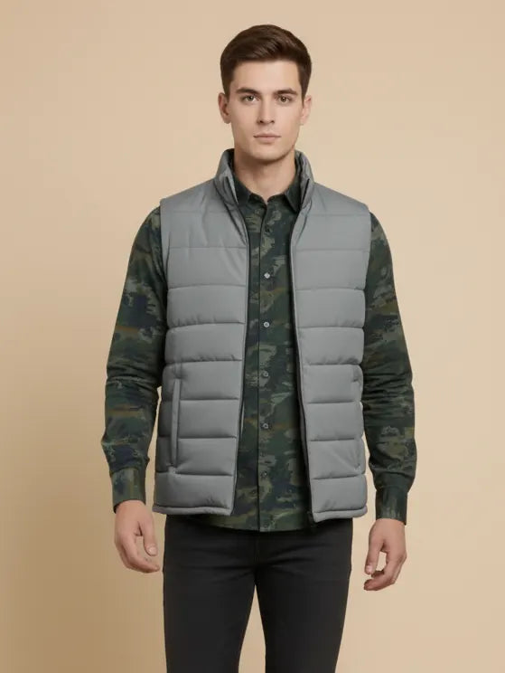 Payper Winter Sleeveless Zipper Mockneck Jacket For Men-Light Grey-PH30