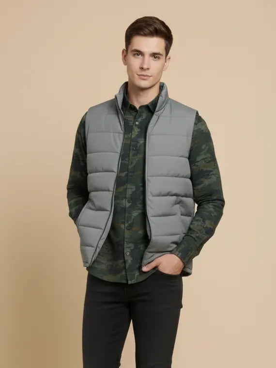 Payper Winter Sleeveless Zipper Mockneck Jacket For Men-Light Grey-PH30