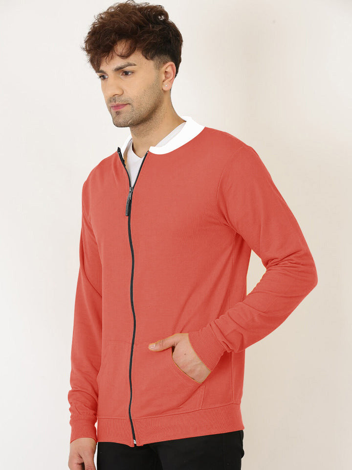 NK Light Fleece Zipper Baseball Jacket For Men-Coral Orange-SP1007