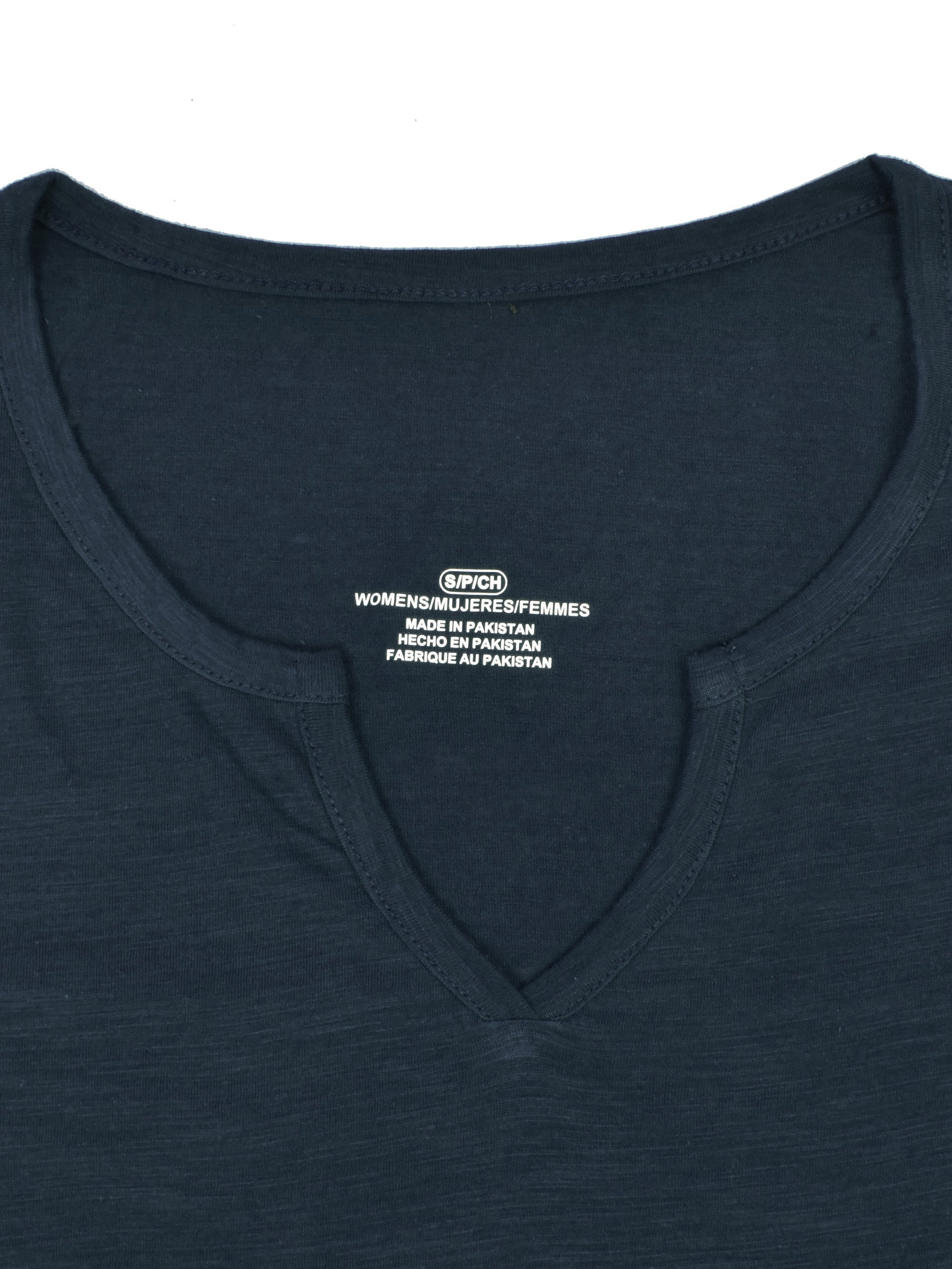 Majestic V Neck Half Sleeve Tee Shirt For Ladies-Navy Melange-SP1966
