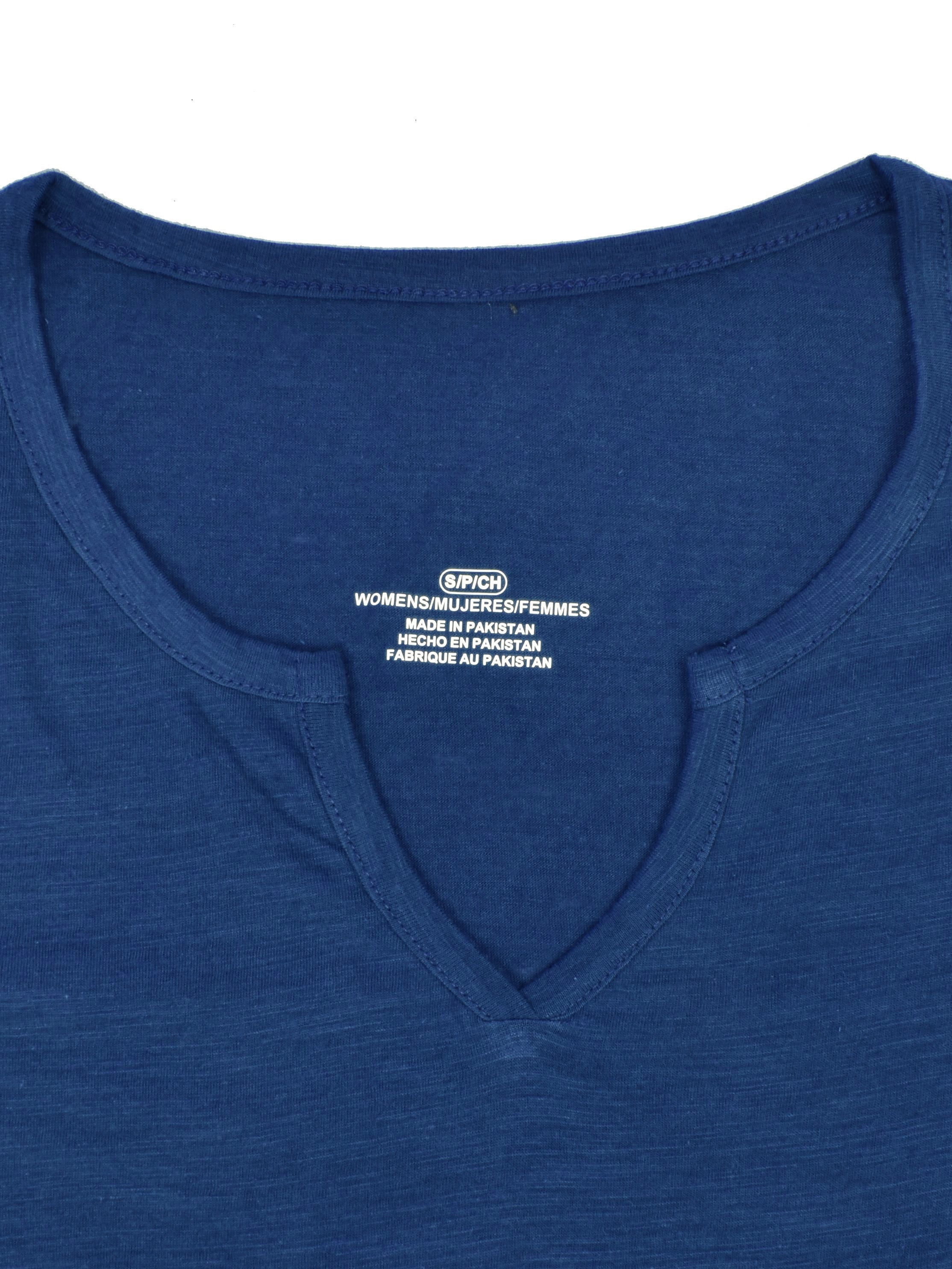 Majestic V Neck Half Sleeve Tee Shirt For Ladies-Blue Melange-SP1965
